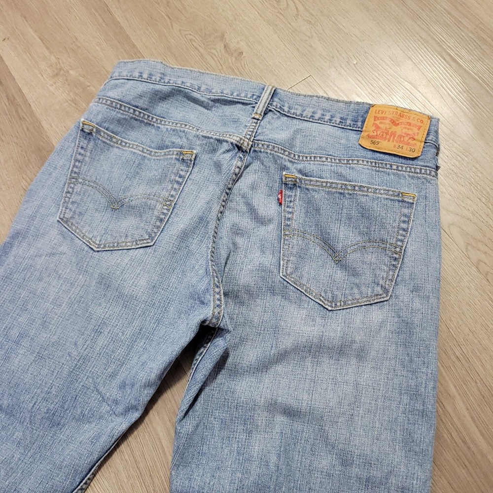 Levi's 569 Jeans Mens 34x30 Light Wash Blue Loose Straight Baggy Denim Pants